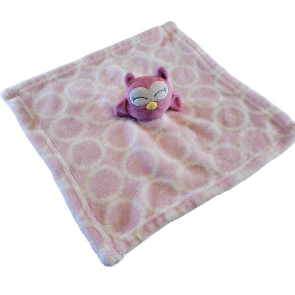 HB Pink Owl Security Blanket Lovey 12x12" Circles Print Baby Comfort Toy Plushie - Picture 2 of 11